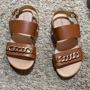 Brown Sandals with Gold Chain Accent